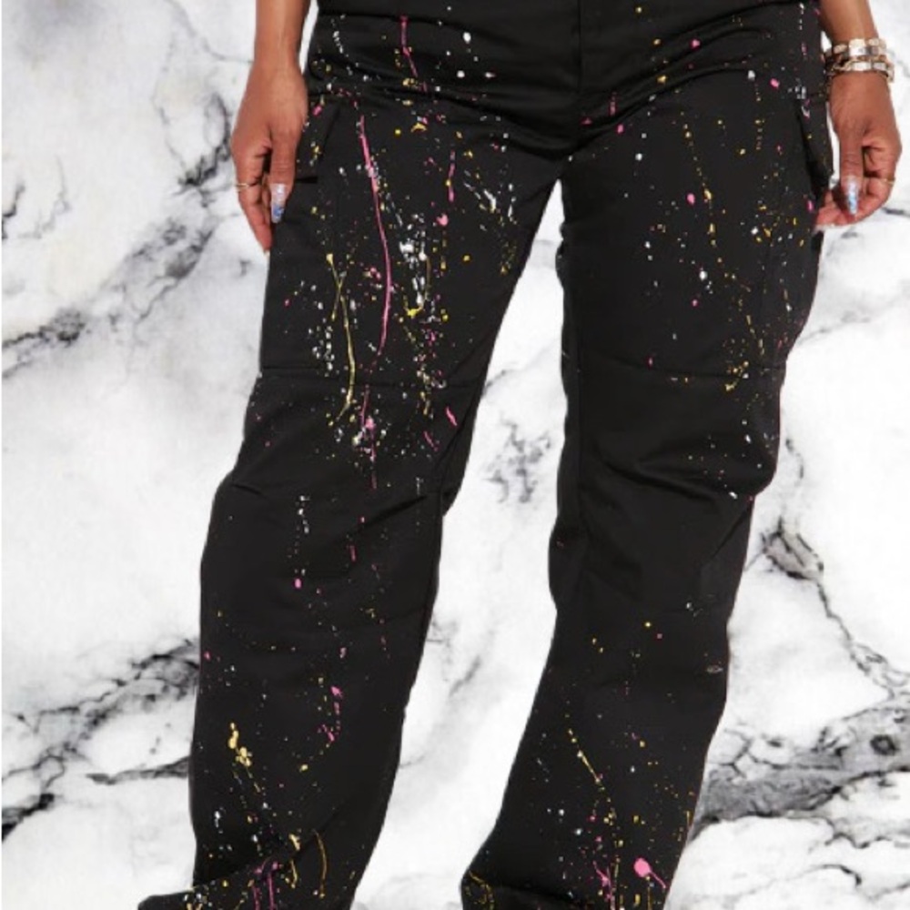 Fashion Nova Black Splatter Cargo Pants